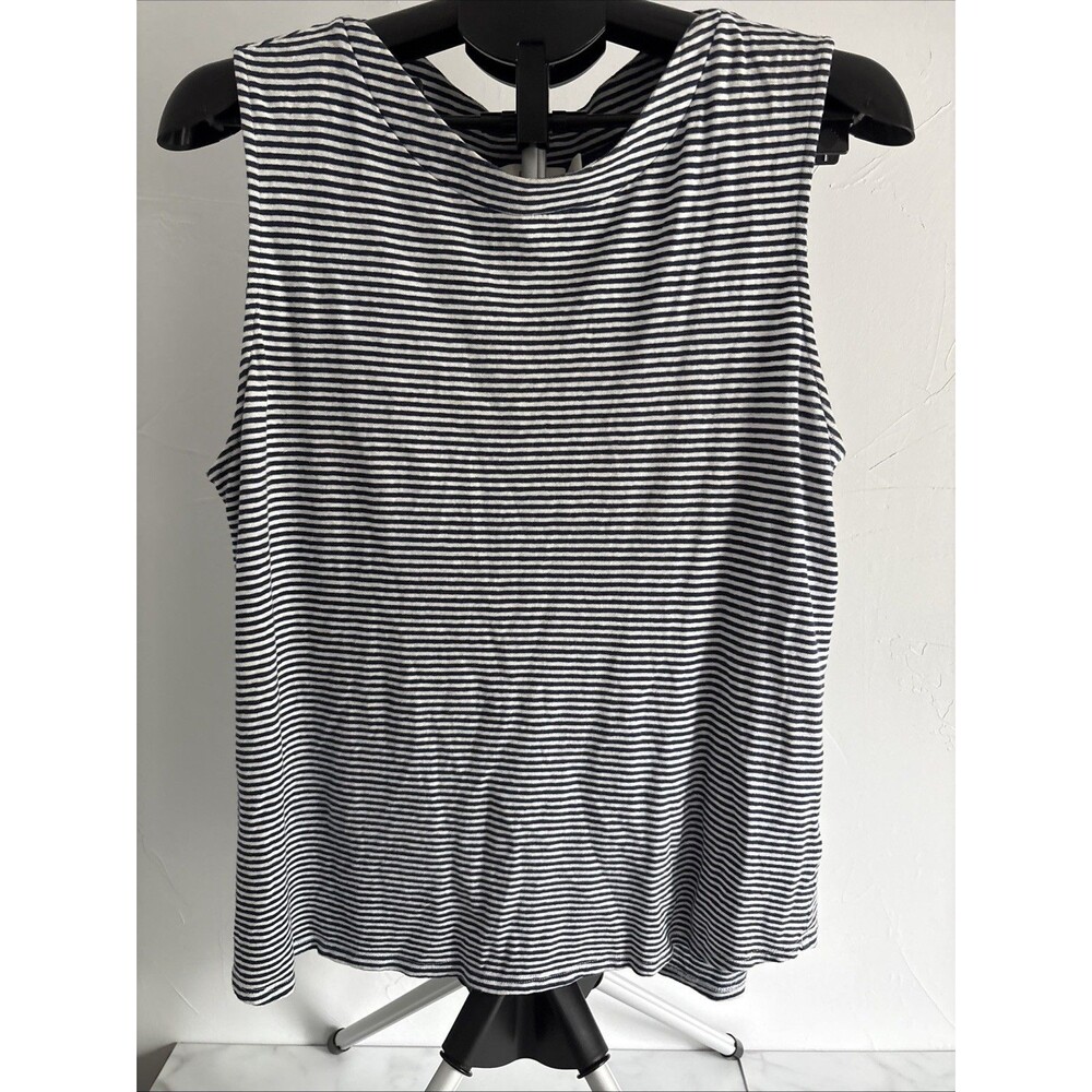 Vineyard Vines Women's Large Striped Sleeveless Tank Top Cotton Linen Navy White